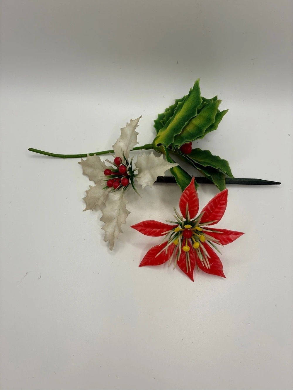 Red & Green Christmas Poinsettia Floral Spray